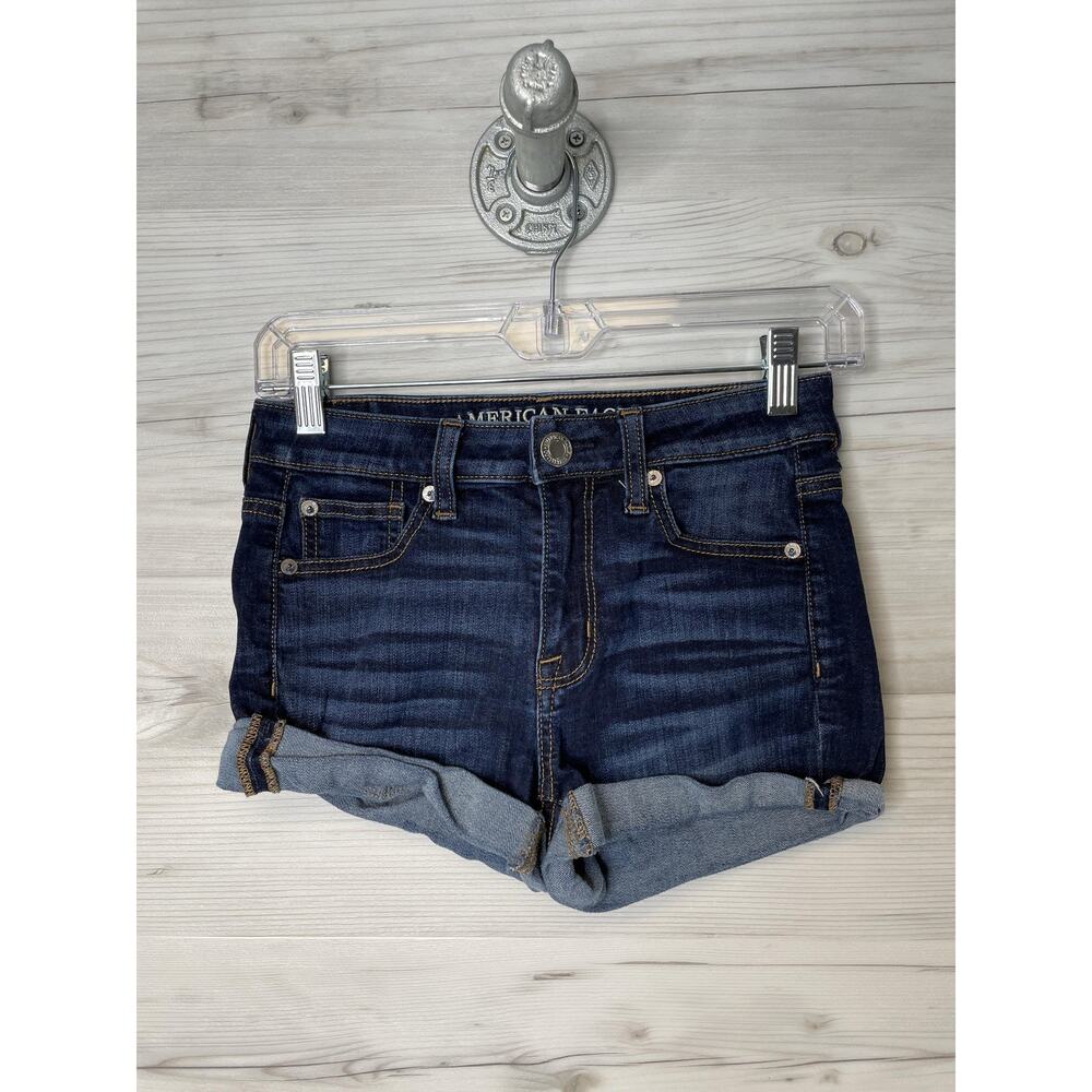 American Eagle Shorts‎ Womens 0 Blue Denim Hi-Rise Shortie Super Stretch Pockets